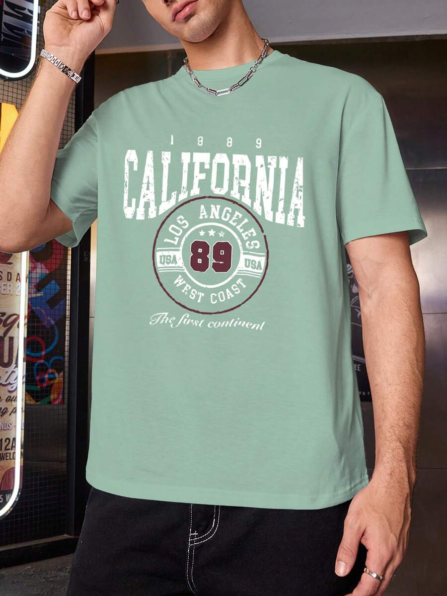 Manfinity Dauomo Camiseta de cuello redondo de corte estándar para hombre con estampado de letras de moda - Blanco - Ver 1