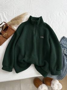 Comfortcana Plus Size Olive Green Fleece Sweatshirt, Autumn/Winter