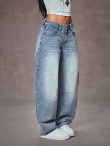 Jeanoix Y2K Fashion Casual Street Style Pleated Loose Low Waist Distressed Jeans