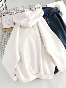 INAWLY 女士休闲几何刺绣卫衣，秋冬季 - 白色 - 查看 2