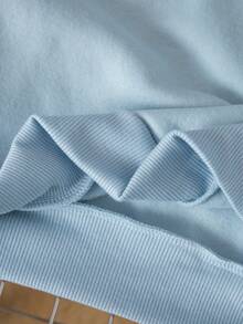 Genkimix Kids 女童简约时尚蝴蝶结刺绣V领套头卫衣搭配同色侧条纹直筒裤套装，休闲秋冬装 - 淺藍色 - 查看 5