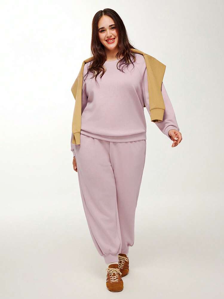 플러스 사이즈 겨울 크루넥 풀오버 & 팬츠 잠옷 기본 파자마 세트 캐주얼 편안한 의상 활동복 란제리 아우터웨어 가을 파자마 매칭 세트