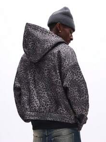 SUMWON Men Leopard Print Zip Up Hoodie With Drawstring Hood And Centre Pocket Streetwear Jacket Casual - Grey - View 2