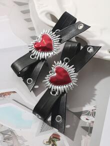 ROMWE Grunge Punk 2 chiếc kẹp tóc kiểu Y2K cổ điển, thanh lịch, punk gothic, bằng da đen, có hai lỗ thông hơi và nơ trang trí, thích hợp làm quà tặng cho chị em gái, bạn bè để đeo hàng ngày hoặc quà tặng ngày lễ, Halloween. - Màu đen - 15 - Xem 5