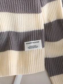 SHEIN Tween Girls' Casual Ribbed Crew Neck Sweater, College Style, Autumn/Winter - Grey - View 5