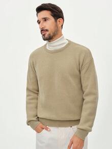 Manfinity CasualKnits Áo len dài tay cổ tròn họa tiết chữ thường dành cho nam, mùa thu/đông - Vàng nhạt - Xem 5