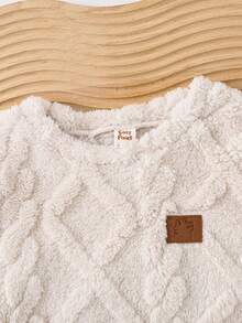 Cozy Pixies Bộ 2 món/Bộ áo nỉ dài tay cổ tròn lót nhiệt phong cách cổ điển cho bé trai và quần lưng thun, thích hợp cho Giáng sinh, Lễ tạ ơn, Mùa đông - Màu be - Xem 4
