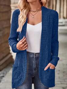 SHEIN LUNE Women's Casual Solid Color Regular Jacket, Autumn - Blue - View 4