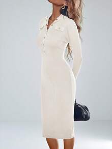 Aveloria Modichic Vintage Ladylike Button Decor Slim Fit Long Sleeve Sweater Dress 