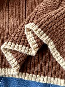 SHEIN 男童厚字母贴花半拉链针织衫，长袖，秋冬款 - 咖啡棕 - 查看 7