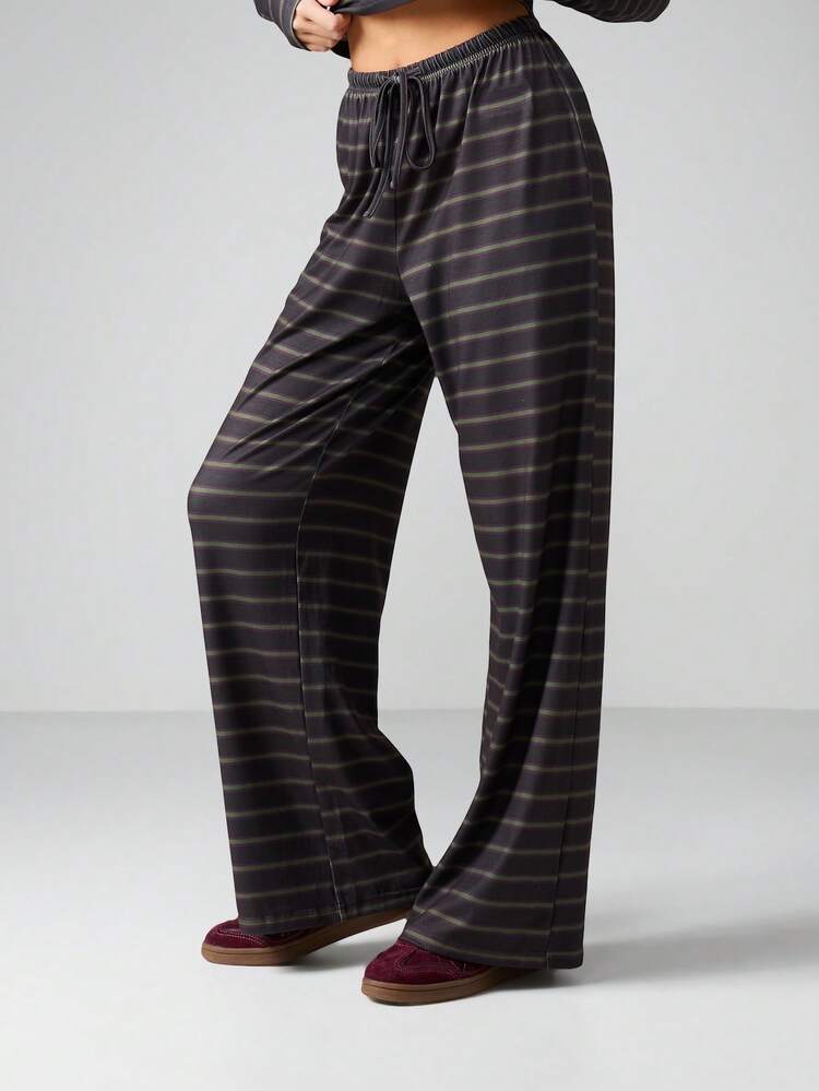 MISSGUIDED Wide Leg Striped Drawstring Pants For Women Casual Loose Fit Comfortable Lounge Palazzo Pants With Elastic Waistband