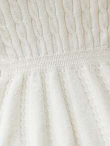 SHEIN Sparklyn 1pc Girls' Vintage Cable Knit Sweater Dress, Crew Neck Cinched Waist A-Line Hem, Black Horse Embroidery Pattern, Regular Thickness, Solid Color Clean Hem, Fashionable & Cute, Suitable For Daily Wear, Outings, Parties, School In Autumn/Winter Girls Sweater Dress Girl Long Sleeve Dresses Dress Kids Girl Dress Girl White Cute Teens Dress White Dress White Dress Cute Girls Dress White - Apricot - View 6