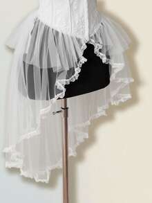 SHEIN ICON 女士提花吊带背心，性感宫廷风，适合派对和聚会，红色束身胸衣，红色薄纱高低摆束身胸衣，红色派对秋季女装，婚礼宾客女式上衣 - 白色 - 查看 6