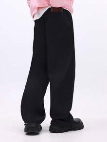 SUMWON Pantalon ample en nylon parachute avec cordon de serrage à la taille, jambes larges, style cargo streetwear, mode urbaine, pantalon ample - Noir - Voir 2