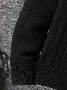 SHEIN 男童休闲日常百搭舒适高领长袖套头毛衣 - 黑色 - 查看 3