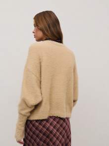 Nöista Beige Fuzzy Cardigan With Toggle Buttons,Relaxed Fit,Ultra-Cozy Fall Winter Layering,Black,Autumn,Elegant,Office,Casual Outing Warm Indoor Gatherings - Apricot - View 3