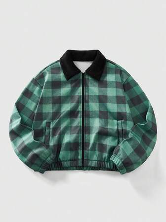 Prep Giacca casual da uomo con colletto in pelliccia a quadri, manica lunga, adatta per l'autunno/inverno