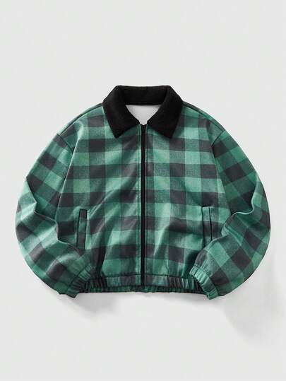 Street Life Men's Plaid Fur Collar Casual Street Jacket, Autumn/Winter