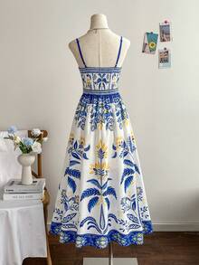 Soleia 女士休闲棕榈树印花无袖中长连衣裙，度假风 - 彩色 - 查看 2