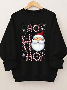 EMERY ROSE Plus Size Women's Merry & Bright Christmas Trees Print Sweatshirt - Black - View 1