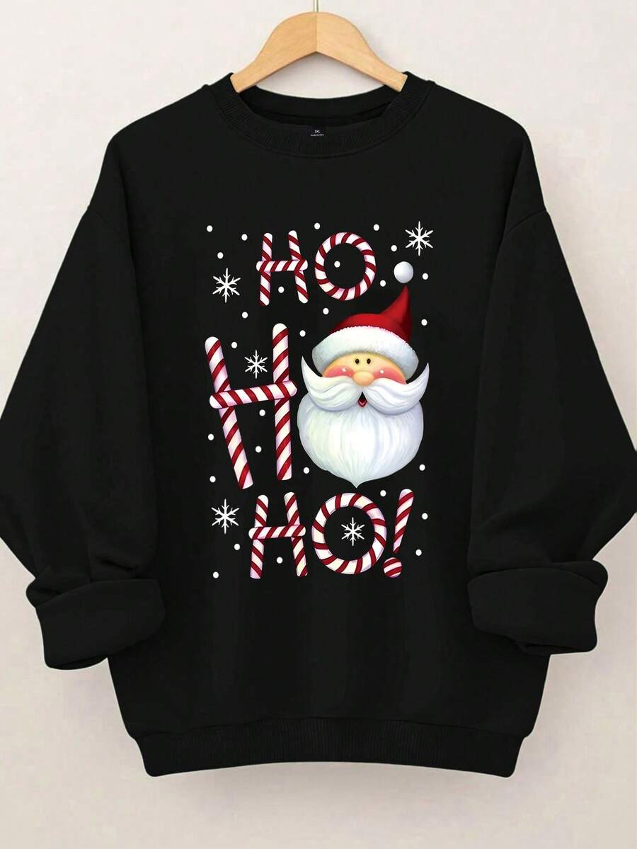 EMERY ROSE Plus Size Women's Merry & Bright Christmas Trees Print Sweatshirt - Black - View 1