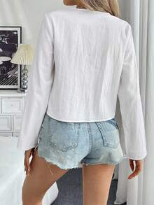 Pariaura （100% 棉）纯色系带落肩衬衫，假日纯色梭织宽松常规女式衬衫，喇叭袖 - 白色 - 查看 2
