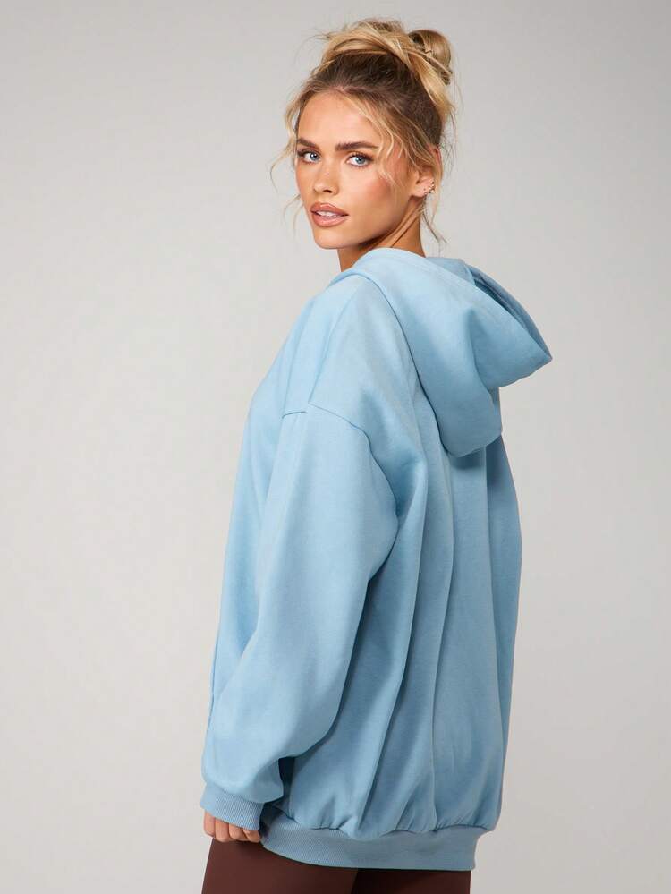 MISSGUIDED Women's Oversized Button Detail Hoodie And Front Pocket Long Sleeve Pullover Sweatshirt
