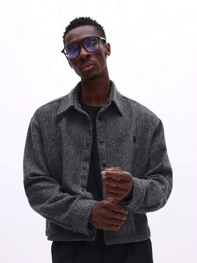 SUMWON 男士宽松长袖条纹纹理纽扣衬衫，休闲正装办公休闲两相宜