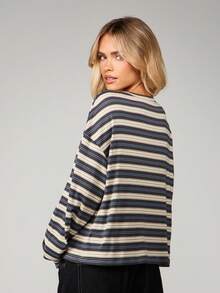 MISSGUIDED Striped Long Sleeve Button Front Top With Crew Neck For Casual Everyday Wear - Multicolor - View 2