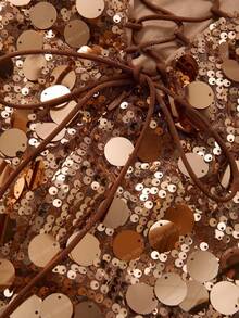 SHEIN BAE 女士亮片细肩带露背系带性感优雅鸡尾酒会礼服，适合夜总会、派对、正式晚宴、圣诞节活动 - 金色 - 查看 8