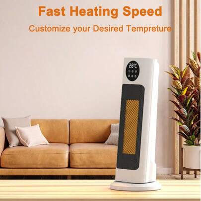 Teckwe New Type Of Household Vertical Heater Fan, Featuring An Anti-Tip Oscillating Hot Air Blower, Silent Electric Heater, Honeycomb Aluminum Heat Conduction, Independent Digital Display, Suitable For Home Use,European Plug