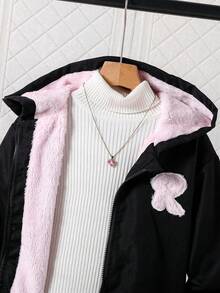 SHEIN 女童纯色拉链外套，保暖内衬，刺绣设计，舒适百搭，秋冬季 - 淺粉色 - 查看 4