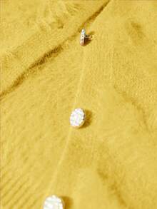 EMERY ROSE French Luxury Slouchy Fluffy V-Neck Cardigan Sweater Oversized Sweater  - Yellow - View 5
