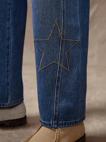 RivetRise Men's Embroidered Patchwork Wide Leg Jeans - Medium Wash - View 4