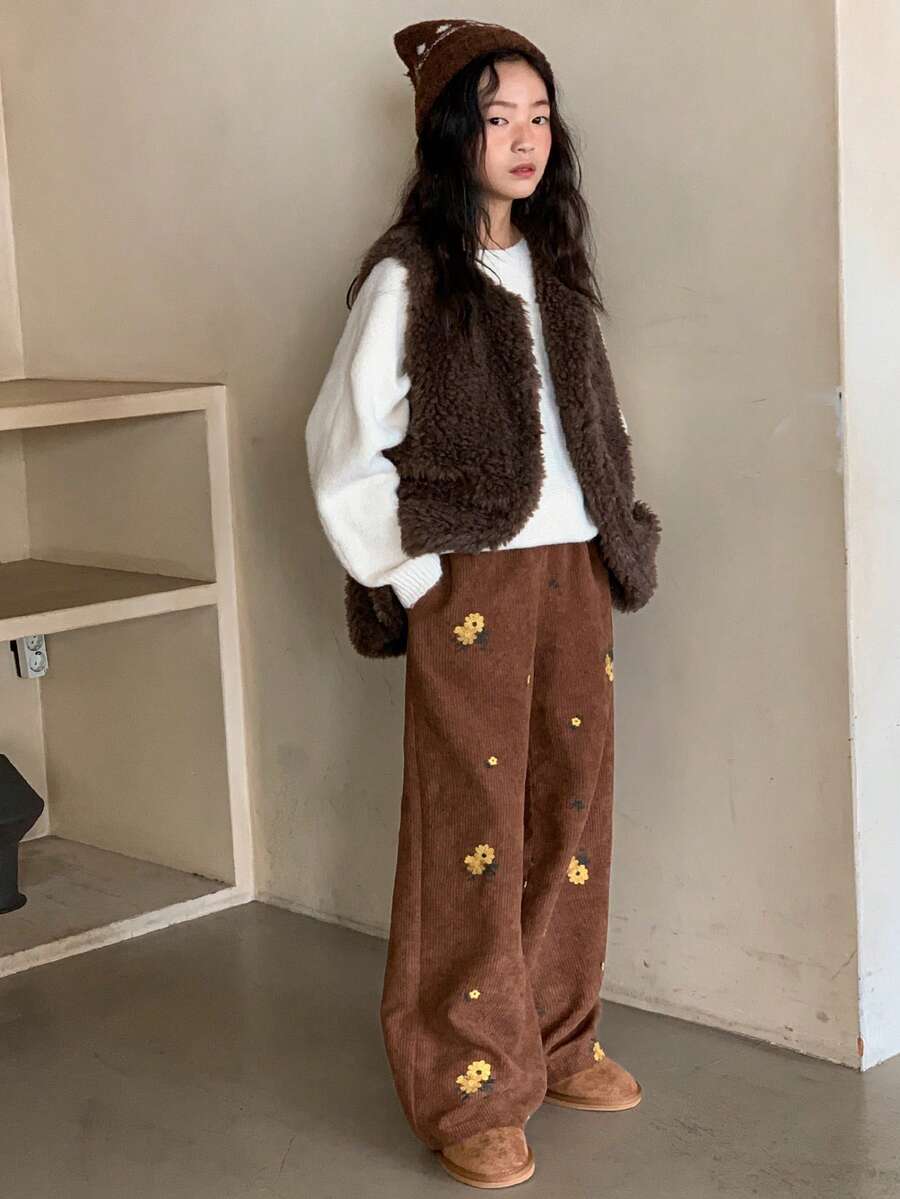 DAZY Tween Girls Faux Fur Vest Jacket - Coffee Brown - View 1