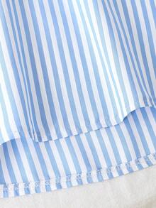 Teen Girl Knight Embroidery Striped Long Sleeve Shirt, Can Be Paired With Skirts Or Shorts - Blue - View 7