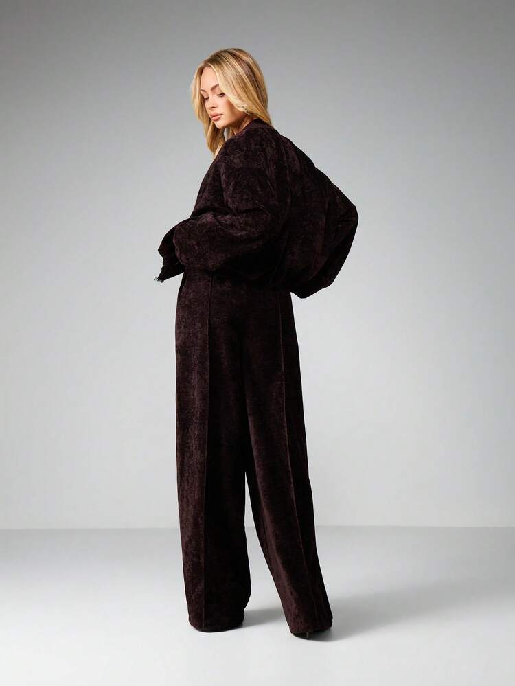 MISSGUIDED Cord Textured Wide Leg High Rise Palazzo Trousers For Fall Winter Lounge Comfort
