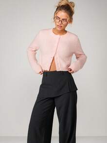 MISSGUIDED 女式短款纽扣开衫柔软毛线针织毛衣秋冬休闲长袖基本款学院风时尚上衣粉色 - 粉色 - 查看 6