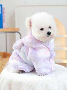 PETSIN 1件猫狗通用宠物浴巾，加厚吸水速干浴袍，腹部配有可调节尺寸的粘扣，可爱小马变身浴袍，宠物沐浴美容巾 - 淡紫色 - 查看 5