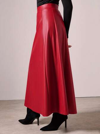 COSMINA Falda larga de PU de unicolor elegante para mujer, otoño/invierno