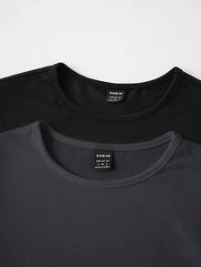 SHEIN BASICS 2pcs/Set Casual Solid Color Knit Crew Neck Long Sleeve Bodysuit For Women Summer Clothes - Black - View 3