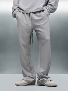 PLAYBOY X SUMWON 宽松版型运动裤，侧边开衩，毛边拼接设计，休闲舒适 - 灰色 - 查看 3