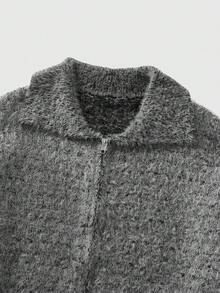 ROMWE MEN Casual 极简奢华翻领毛衣，休闲长袖男士针织上衣 - 淺灰色 - 查看 1