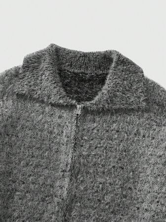 Street Life Minimalist Luxury Collared Sweater, Casual Long Sleeve Men Knit Tops