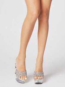 ROMWE Grunge Punk 2双性感水钻渔网袜，日常百搭基础款连裤袜，简约风格紧身裤 - 膚色黑色 - 查看 2