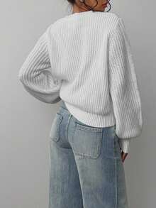 SHEIN BASICS 女款素色圓領長袖休閒寬鬆毛衣，秋冬季 - 淺灰色 - 查看 2