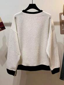 Resyla 可爱小狗图案宽松圆领长袖运动衫，适合毕业、返校和日常穿着 - 彩色 - 查看 2