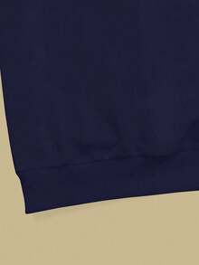 Franclia Women's Casual Everyday Commute Simple Versatile Solid Color Embroidered Patch Dropped Shoulder Sweatshirt - Navy Blue - View 3