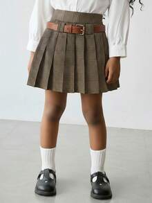 Maija Kids Maija Kids Young Girl Plaid Fabric Pleated Skirt With Belt Thanksgiving Outfits For Girls Suitable For All Seasons Daily Wear Seasons - Spring, Summer, Autumn, Winter, Great Christmas Gift For Young Girls - Brown - View 7