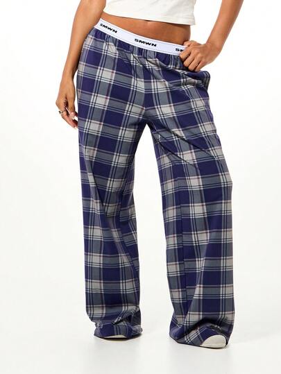 SUMWON WOMEN Lässige karierte Hose mit Gummibund für Loungewear, Pyjama, Nachtwäsche und Komfort